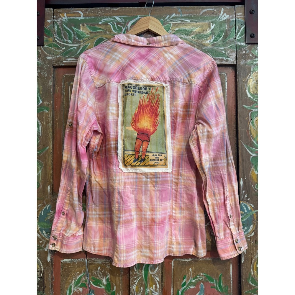 Women's Medium Plaid Shirt w/ Vintage "Pants on Fire" Patch - Picture 3 of 6